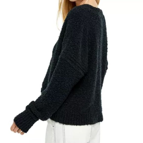 Free People Black Soft Textured V-Neck - Picture 2 of 3